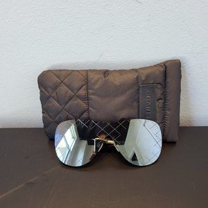 Chanel "Matelasse" mirror quilted rimless shield sunglasses